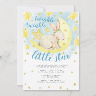Blue Rabbit Gold Twinkle Little Star Baby shower Kaart
