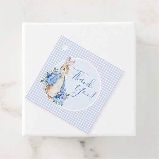 Blue Rabbit Plaid Waterverf Baby shower Bedankjes Labels (In situ)