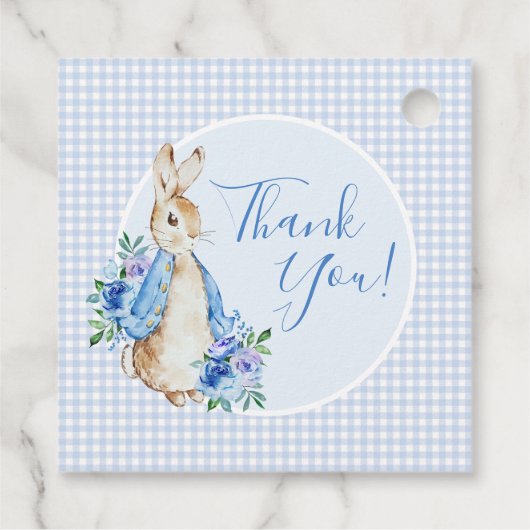 Blue Rabbit Plaid Waterverf Baby shower Bedankjes Labels (Achterkant)