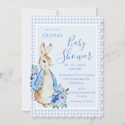 Blue Rabbit Waterverf Baby shower Kaart (Voorkant)