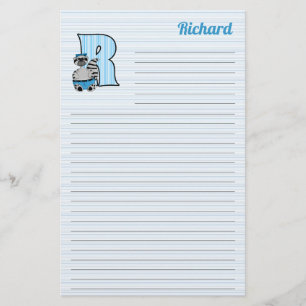 Blue Raccoon Mongram Letter R met daarin de naam v Briefpapier