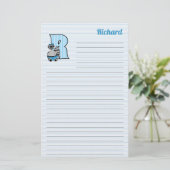 Blue Raccoon Mongram Letter R met daarin de naam v Briefpapier (Staand voorkant)