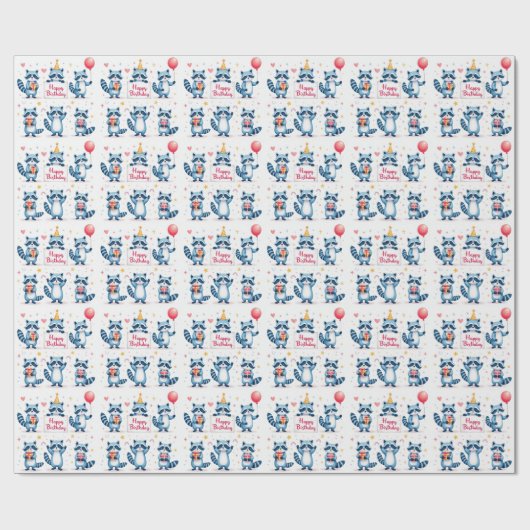 Blue Raccoon Verjaardagsviering Scene - Verjaardag Cadeaupapier (Vlak)