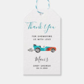Blue Race Auto Baby shower Gift Labels Cadeaulabel (Voorkant)