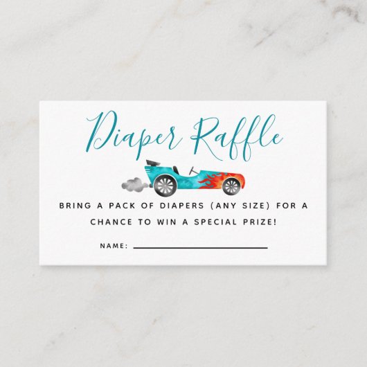 Blue Race Auto Baby shower Luier Raffle Ticket Informatiekaartje (Voorkant)