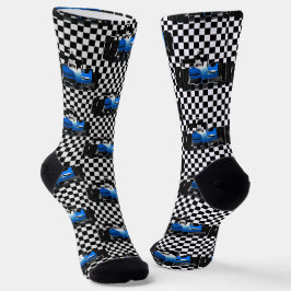 Blue Race-auto - Checkerboard-poorten Sokken