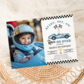 Blue Race Auto Elke leeftijd Jongen Foto Verjaarda Kaart