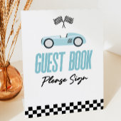 Blue Race Auto Gast Boek Party Reclamebord Met Voetstuk