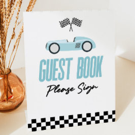 Blue Race Auto Gast Boek Party Reclamebord Met Voetstuk