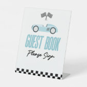 Blue Race Auto Gast Boek Party Reclamebord Met Voetstuk (Voorkant)
