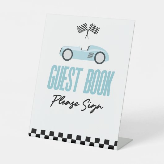 Blue Race Auto Gast Boek Party Reclamebord Met Voetstuk (Voorkant)