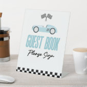 Blue Race Auto Gast Boek Party Reclamebord Met Voetstuk (Insitu)