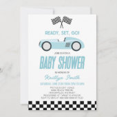 Blue Race Auto geruit Race Flag Baby shower Kaart (Voorkant)