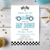 Blue Race Auto geruit Race Flag Baby shower Kaart