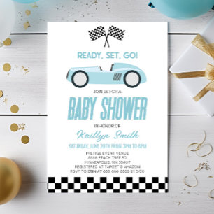 Blue Race Auto geruit Race Flag Baby shower Kaart