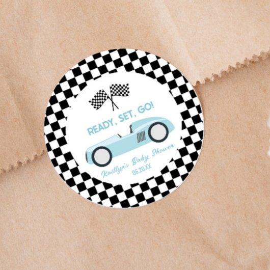 Blue Race Auto Klaar Set Go Baby shower Party Favo Ronde Sticker