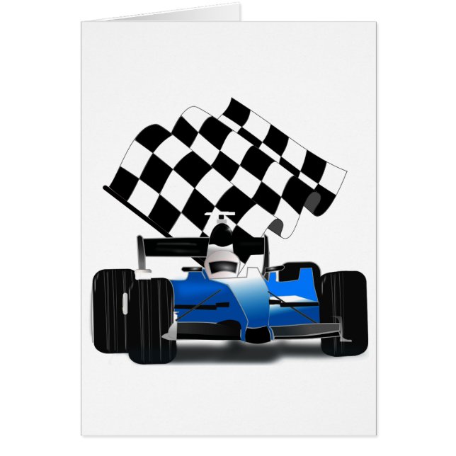 Blue Race-auto met gecheckte vlag (Voorkant)