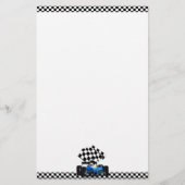 Blue Race-auto met gecheckte vlag Briefpapier (Achterkant)