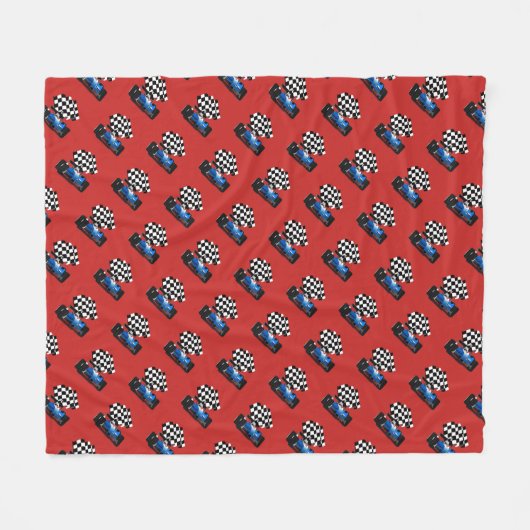 Blue Race-auto met gecheckte vlag Fleece Deken (Voorkant (Horizontaal))