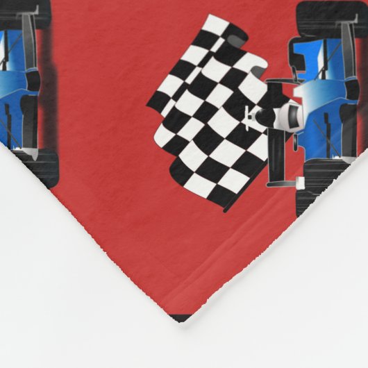 Blue Race-auto met gecheckte vlag Fleece Deken (Hoek)