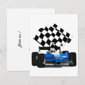 Blue Race-auto met gecheckte vlag Kaart (Voorkant / Achterkant)