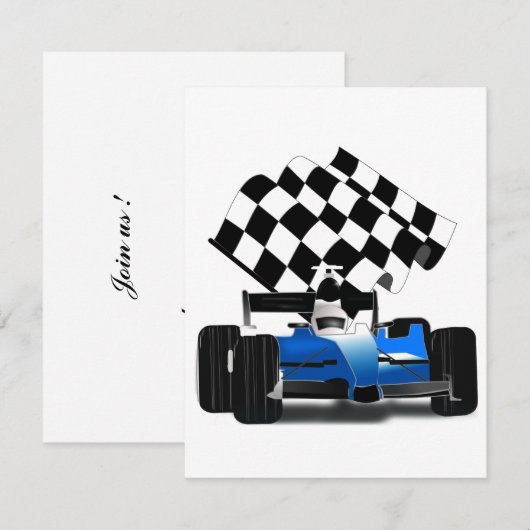 Blue Race-auto met gecheckte vlag Kaart (Voorkant / Achterkant)