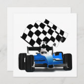 Blue Race-auto met gecheckte vlag Kaart (Voorkant / Achterkant)
