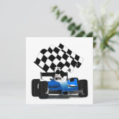Blue Race-auto met gecheckte vlag Kaart (Staand voorkant)