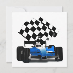 Blue Race-auto met gecheckte vlag Kaart