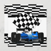 Blue Race-auto met gecheckte vlag Kaart (Voorkant / Achterkant)