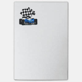 Blue Race-auto met gecheckte vlag Post-it® Notes