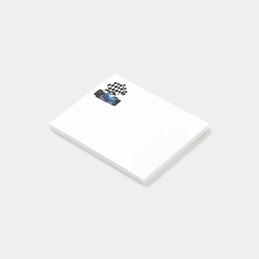 Blue Race-auto met gecheckte vlag Post-it® Notes (Schuin)