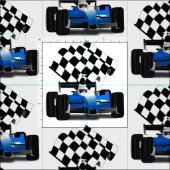 Blue Race-auto met gecheckte vlag Stof (Delen)