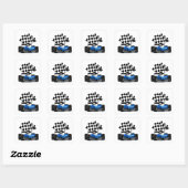 Blue Race-auto met gecheckte vlag Vierkante Sticker (Vel)