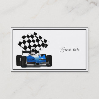 Blue Race-auto met gecheckte vlag Visitekaartje
