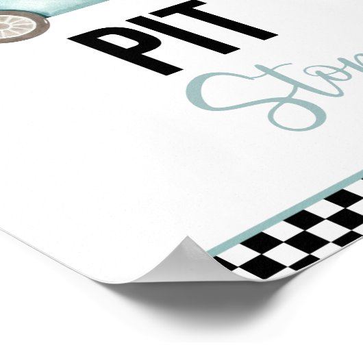 Blue Race Auto Pit Stop Verjaardagsbord Poster (Hoek)