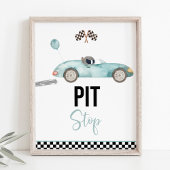 Blue Race Auto Pit Stop Verjaardagsbord Poster