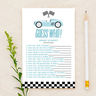 Blue Race Auto Raad Wie Baby shower spel
