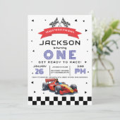 Blue Race Auto-thema Elke leeftijd verjaardagsfees Kaart (Staand voorkant)