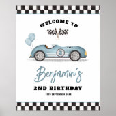  Blue Race Auto Twee Snelle Verjaardag Welkom Poster (Voorkant)