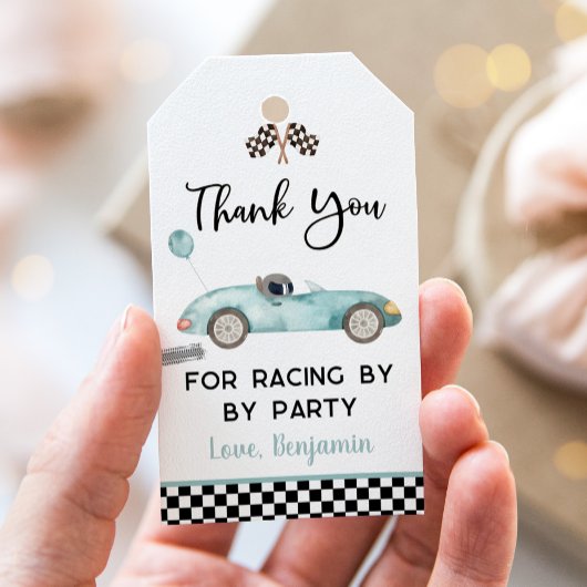 Blue Race Auto Verjaardag Bedankt Cadeaulabel