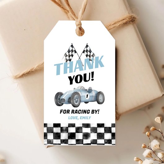 Blue Race Auto Verjaardag Gift Label Cadeaulabel