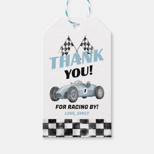 Blue Race Auto Verjaardag Gift Label Cadeaulabel (Voorkant)