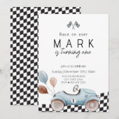 Blue  Race Auto Verjaardag Kaart (Voorkant / Achterkant)