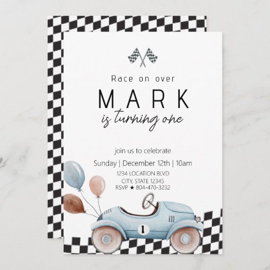 Blue Race Auto Verjaardag Kaart (Voorkant / Achterkant)