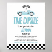 Blue Race Auto Verjaardag Party Time Capsule Sign Poster (Voorkant)