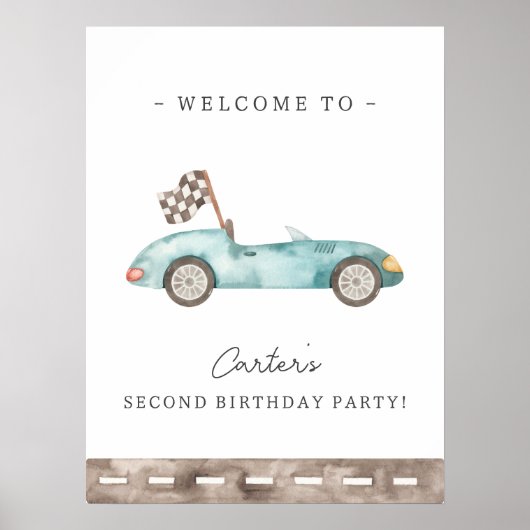 Blue Race Auto Verjaardag Welkom Poster (Voorkant)