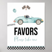Blue Race Auto Verjaardagsfeest Voorkeur Teken Poster (Voorkant)