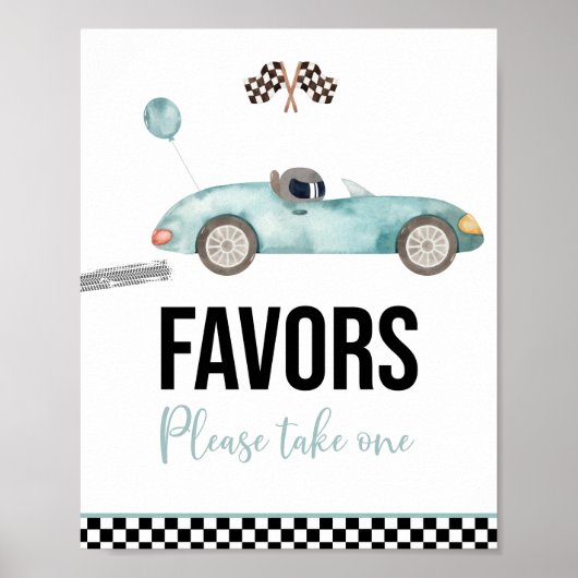 Blue Race Auto Verjaardagsfeest Voorkeur Teken Poster (Voorkant)