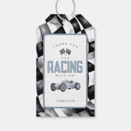 Blue Race auto verjaardagsfeestje cadeau Label Cadeaulabel